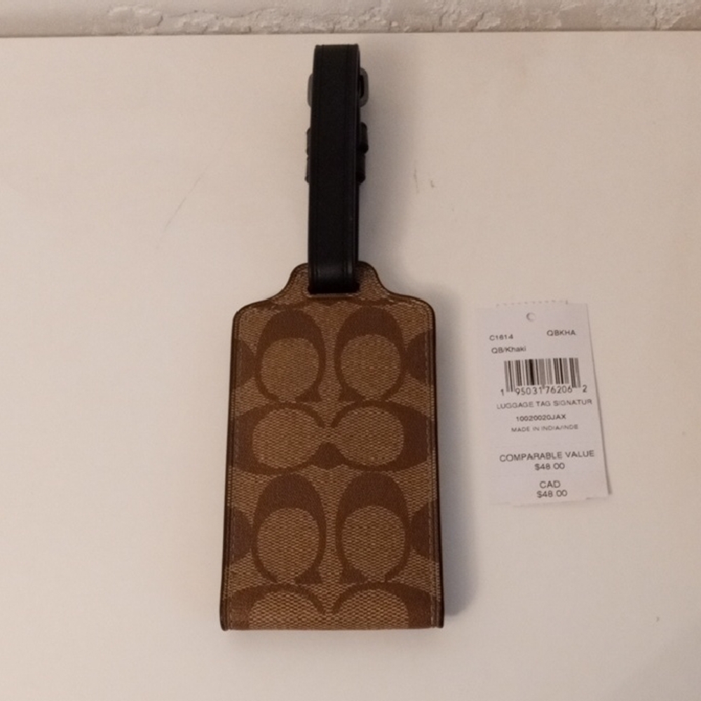 Coach Brown Signature Canvas Luggage Tag with Black Strap
